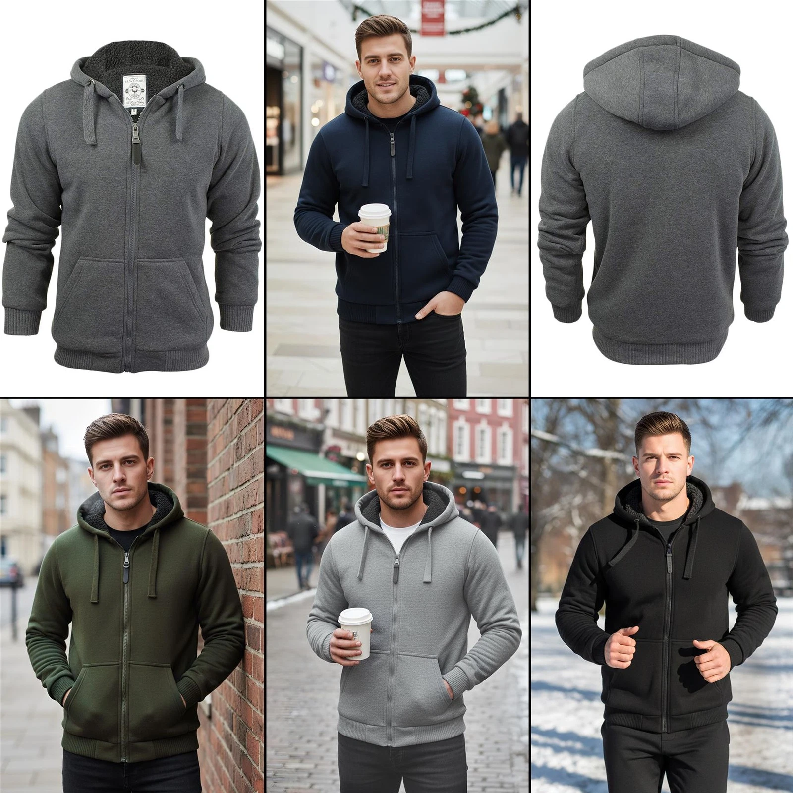 Men's Brave Soul Zipped Hooded Lined Sherpa Sweatshirt Fleece Hoody Coat Jacket