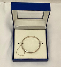 Childs .925 Bangle Bracelet Hinged w/ Safety Chain Toddler Boxed NEW