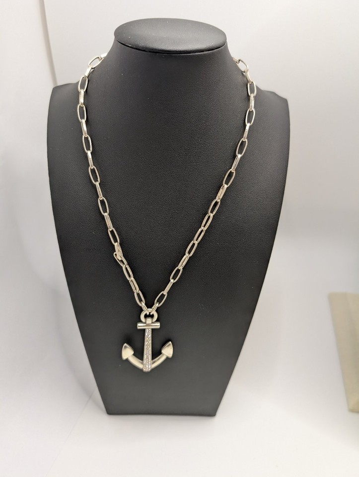 Brighton Anchor Pendant Necklace 18in Silver Tone w Rhinestones ...