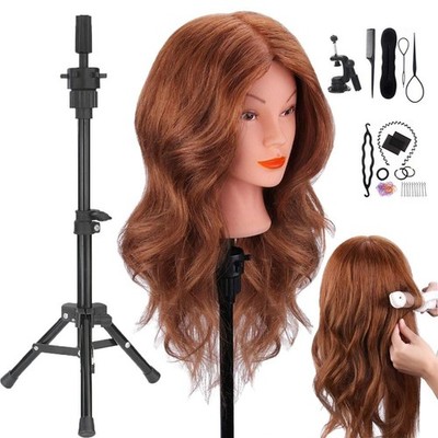 18'' Human Hair Mannequin Head with Tripod Stand for Cosmetology Training