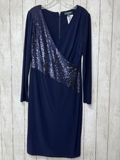 Lauren Ralph Lauren Dress Size 10 Partial Lined Sequin Accent Long Sleeve NWT