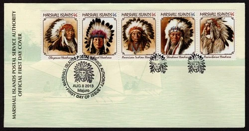 MARSHALL ISLANDS, SCOTT # 1063, FDC COVER - AMERICAN INDIAN HEADDRESSES 2013