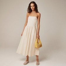 NEW!! J. CREW Strapless Mixy Dress Summer Linen Ivory Midi Textured Preppy XXS