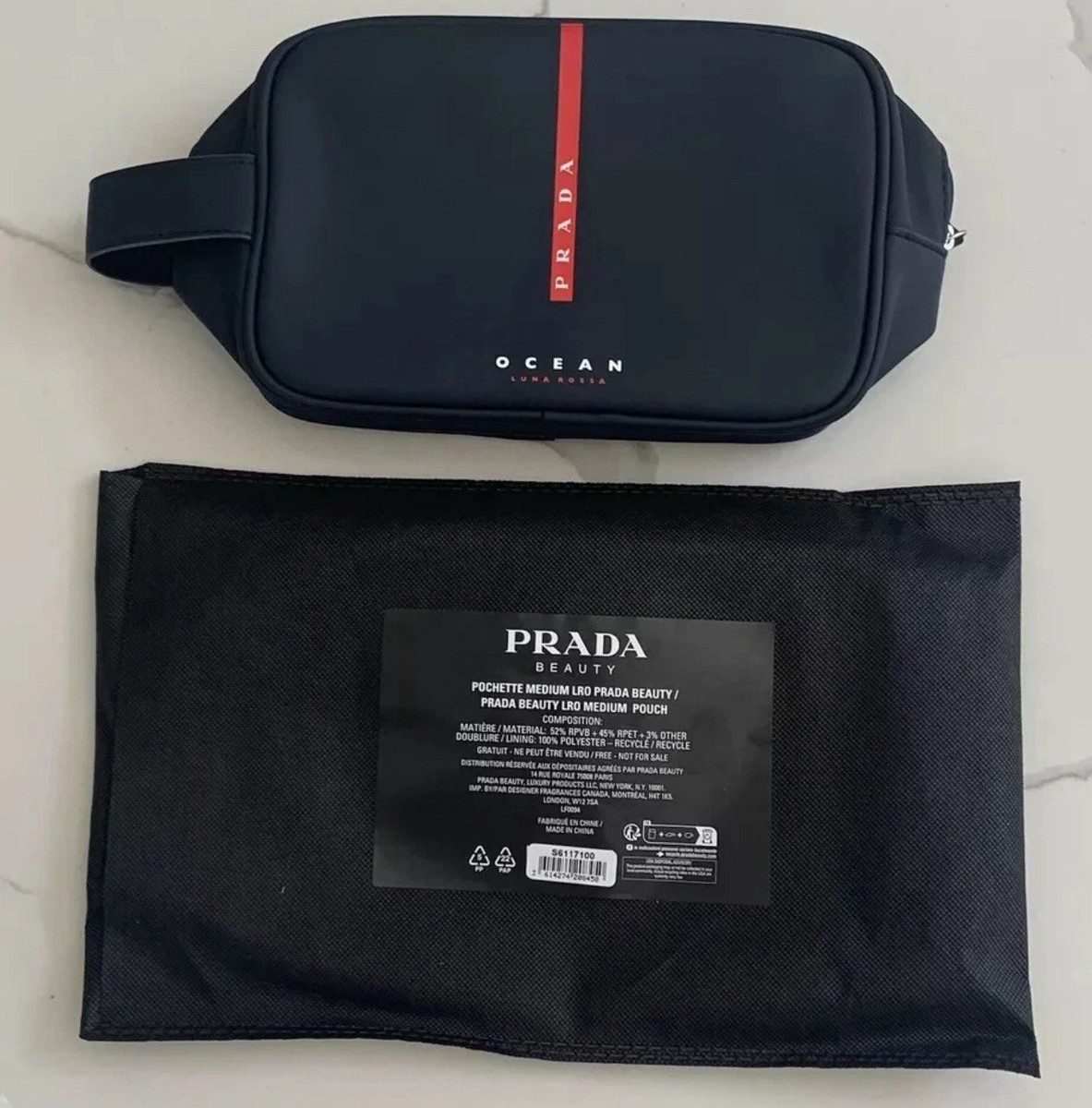 Prada Luna Rossa Ocean Pouch Dark Navy Blue Travel Toiletry Bag