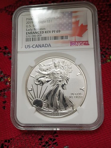 2019 W Pride of Two Nations Enhanced Reverse PF69 American Silver Eagle