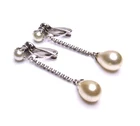 Vintage Austria Rhinestone Pearl Clip Earrings Drops Costume Jewelry