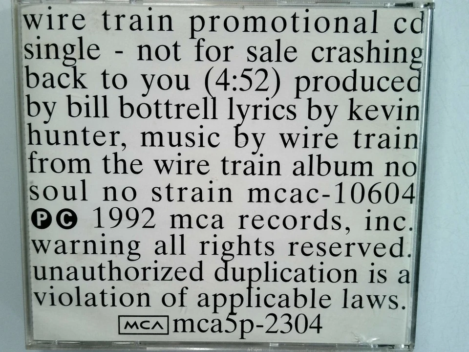 Wire Train - Crashing Back To You CD 1992 Promo Rock MCA Records - Image 2 of 2