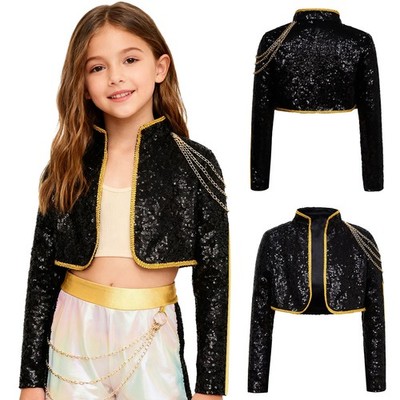 Kids Girls Coat Performance Outerwear Stand Collar Costume Singer Daily Wear