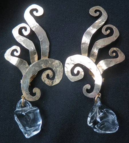 Pair of Herve Van der Straeten Brass & Clear Glass Clip-On Earrings