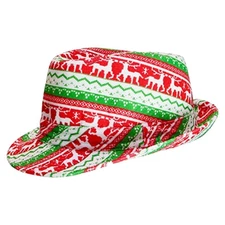 1Pc Ugly Sweater Fedora Hat Funny Christmas Element Red and Green Party Cap