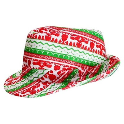 1Pcs Ugly Sweater Fedora Hats Funny Christmas Element Red and Green Party Caps