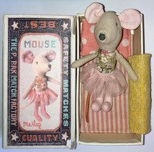 Maileg Big Sister Mouse Rare Red Lips Painted Nose Matchbox Bedding