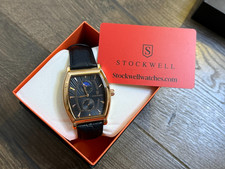 Stockwell Men’s 40mm Moonphase Watch Gold Case Black Dial – New Box Papers