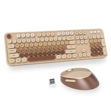 Brown Wireless Keyboard and Mouse, Cute Keyboard and Mouse Combo, Full Size T...