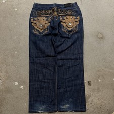 Imperious Delf Wide Leg Jeans Blue Metal Embroidered Mens Rap Hip Hop Y2K 34x32