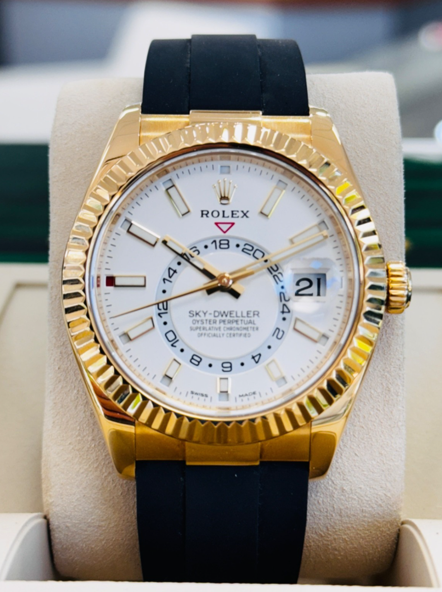 Rolex Sky-Dweller 326238 18k Yellow Gold White Dial OysterFlex