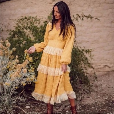 NWT Jessakae Cider Dress In Mustard Yellow Size Large. | eBay