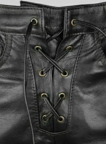 Men's Genuine Soft Lamb Leather Black Pant And Side Laces Up Pant - Picture 3 of 5