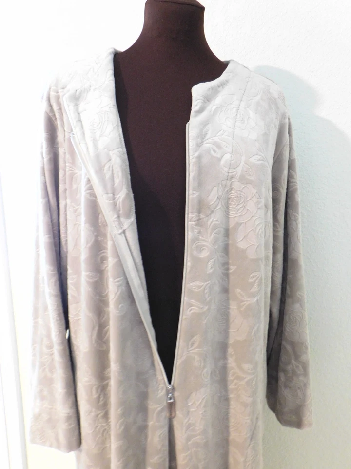 Bata Miss Elaine Rosa Floral Bordada Cremallera Elástica Tumbona Plumero Bolsillos L Foto 3 de 4