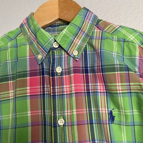 Ralph Lauren Boys' Plaid Button-Down Shirt Long Sleeve Pony Logo Size 6