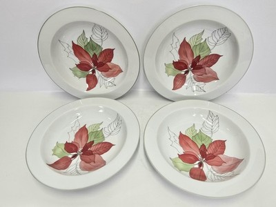 Vtg Block Spal Poinsettia 8 3/4'' Rim Soup Salad Bowls Goertzen. 1982.  Excellent