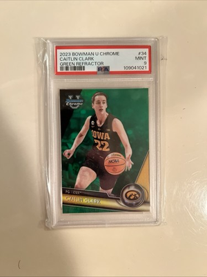 #ad Caitlin Clark 2023 24 Bowman University Chrome Green Sapphire # 99 #34 Iowa $160.00