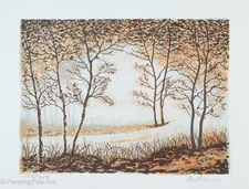 Rare Vintage Balmer Mid Century Lithograph of Wooded Landscape, LE Lovely 1