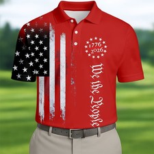 We The People 250 Years Red Vintage Golf Shirt Patriotic 4th Of July Golf Shirts