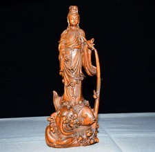 Exquisite Small Leaf Boxwood Dragon Fish Guanyin Ornament
