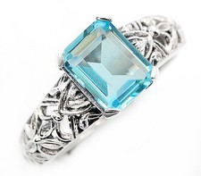 2CT Natural Aquamarine 925 Solid Sterling Silver Nouveau Style Ring Sz 6 AZ2