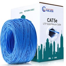 Cat5e 1000ft Plenum CMP Cable UTP Bulk Ethernet 350MHz 24AWG LAN Wire Blue