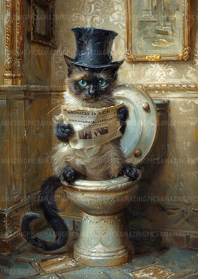 Lustiger Kunstdruck Katze viktorianischer Zylinder Hut Badezimmer Humor skurril Tier Wand P16