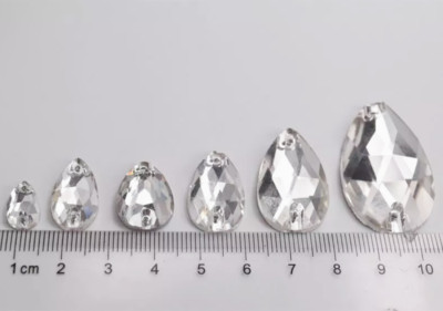 Glass Crystal Clear Sew On Rhinestones Tear Drop Flatback Size Selection