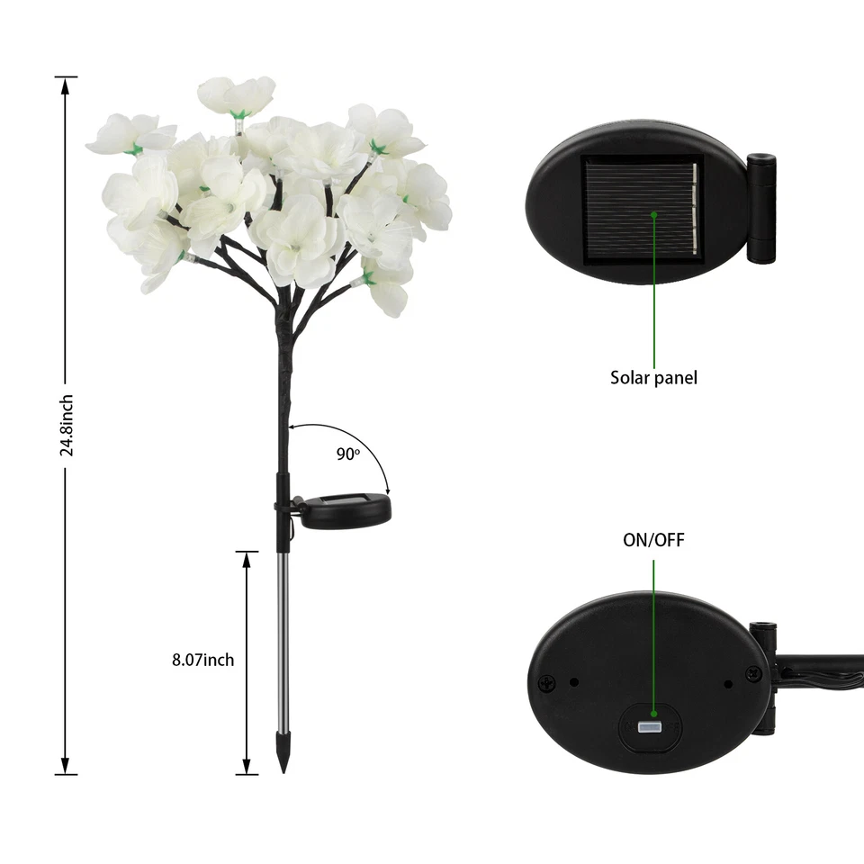 2 peças luzes solares LED para jardim à prova d'água flores luz decorativa para jardim externo - Imagem 3 de 4