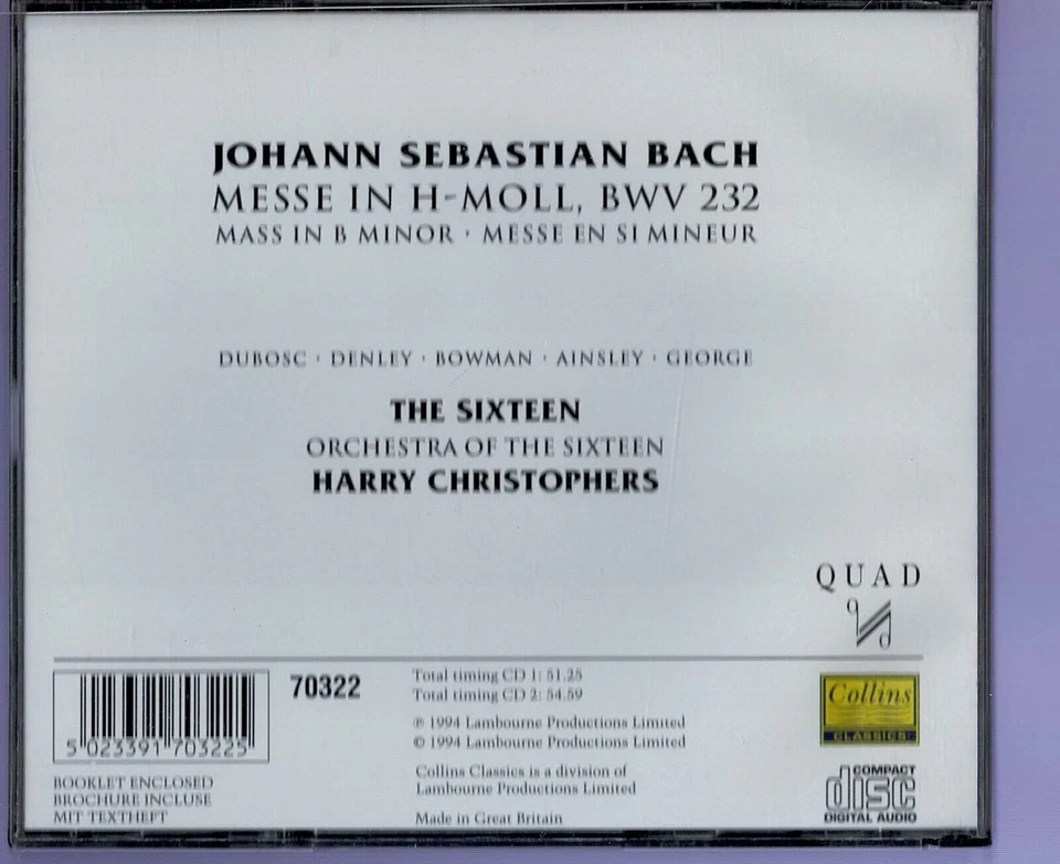 Bach - Mass in B minor BWV 232 (2CDS) - The Sixteen / Harry Christophers - image 2 of 2