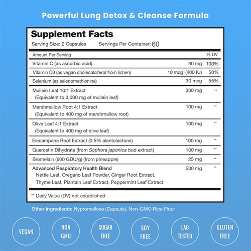 120pcs Lung Detox & Cleanse - Immune Defense & Antioxidant-Mullein, Oregano Leaf - Picture 2 of 12