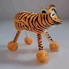 Wooden Tiger Figurine By Alan Stuart Inc. NY Handmade in Philippines 4"T x 5"L
