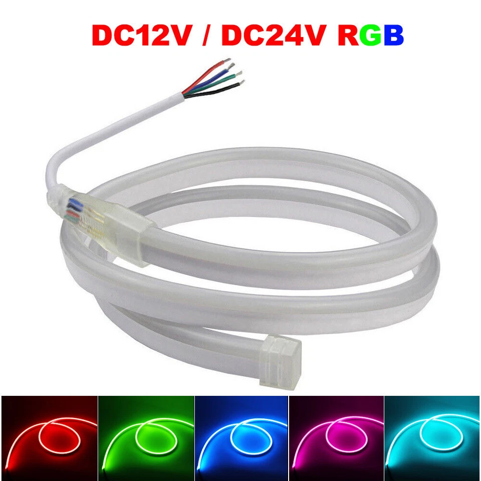 Neon LED Strip DIY 5050 RGB 80LEDs/m Tube Waterproof Flexible Lights DC12V/24V - Image 2 of 4