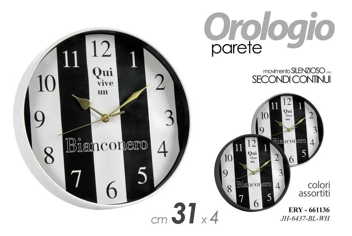 OROLOGIO JUVENTUS DA PARETE TONDO 31*4 CM BIANCONERO VARI COLORI ERY-661136