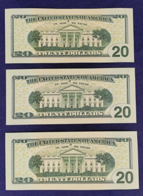 2017A $20 Sequential Notes LOT of 3 Bleed Through Fancy Serial