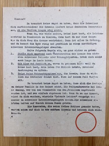 Tract Allemagne 1945 Guerre 1939/1945 Rare document Armée Allemande - Bild 1 von 2