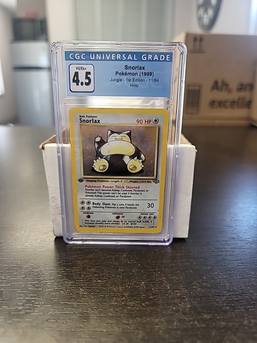 1999 Pokemon TCG Snorlax Holo First Edition #11/64 Jungle Set CGC 4.5 VG/Ex+ 1999 Pokemon TCG Snorlax Holo First Edition #11/64 Jungle Set CGC 4.5 VG/Ex+