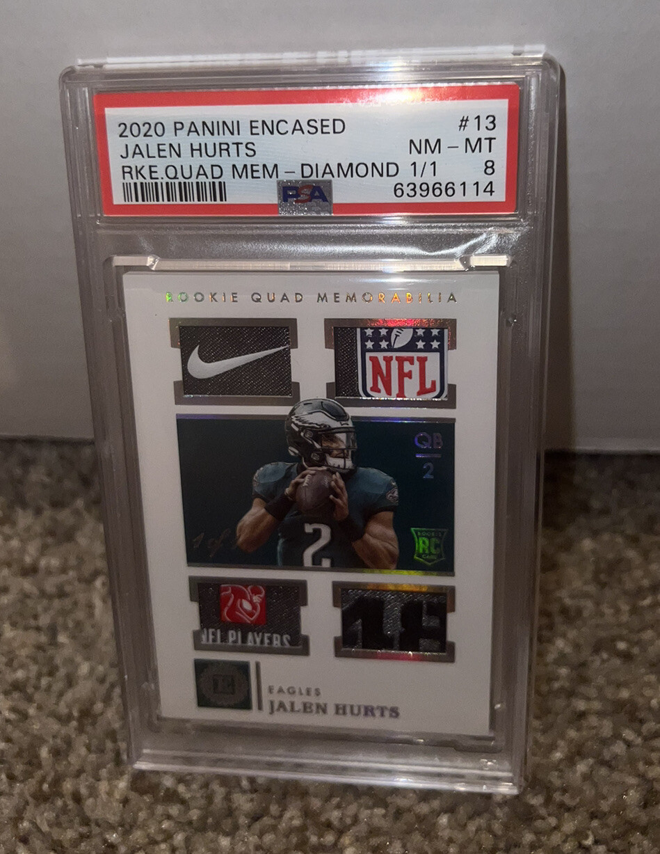 Jalen Hurts Panini Encased Rookie Quad Memorabilia #RQ13 Diamond 1/1