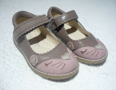 Brandneu mit Etikett Baby Kleinkind Mädchen Lauflernschuhe süß rosa/beige Katze Leder verstellbarer Riemen
