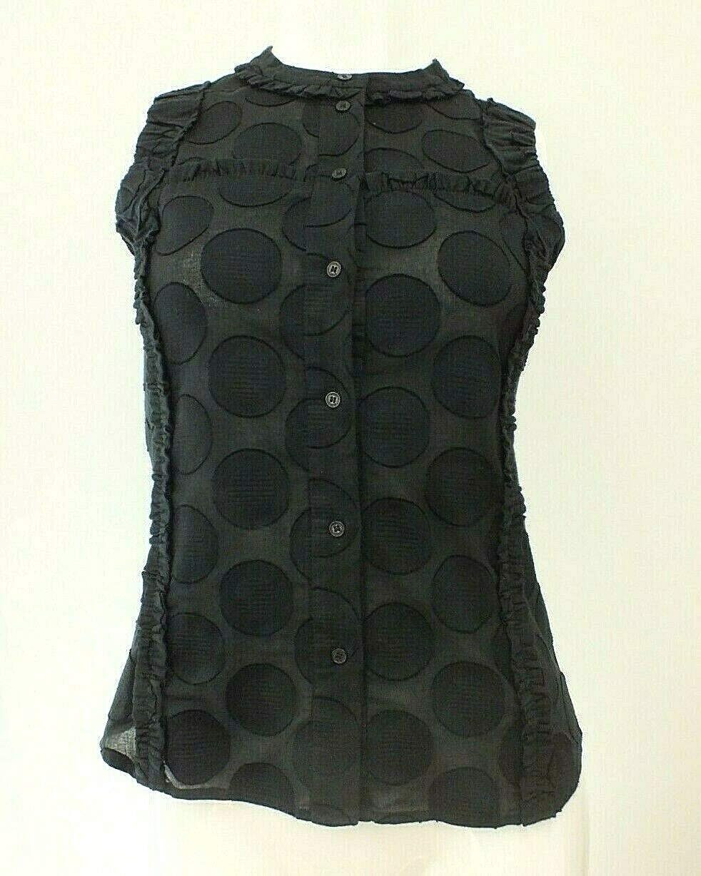 Tory Burch Black Cotton Sheer Mod Circles Sleeveless Blouse Top Size 4 XS Ruffle thumbnail 3