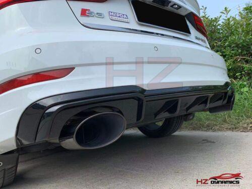 GLOSS BLACK REAR BUMPER DIFFUSER LIP RS3 LOOK FOR 2017 2019 AUDI A3 8V SALOON - Picture 1 of 4