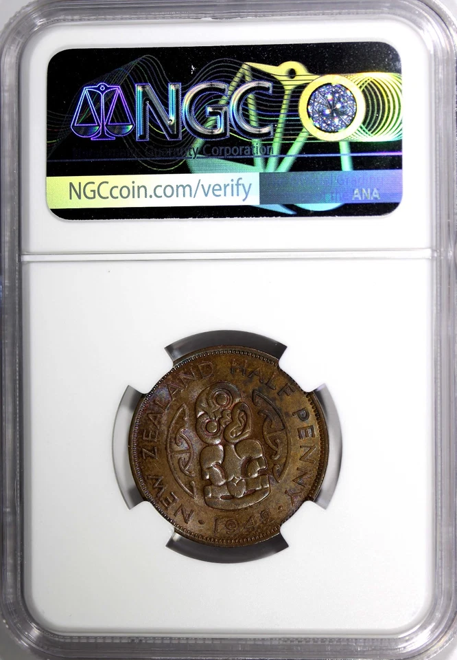 New Zealand George VI Bronze 1942 1/2 Penny NGC MS63 BN KEY DATE SCARCE KM#12(3) - Image 3 of 4