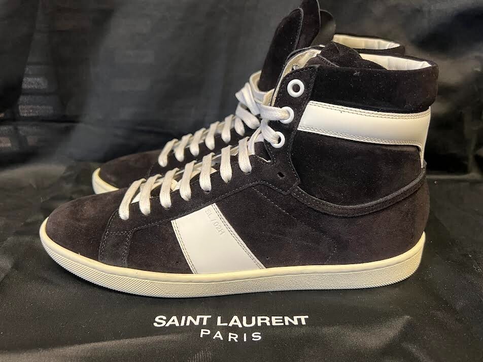 SAINT LAURENT SL O2H SNEAKERS ALTE CAMOSCIO BIANCO E NERO TAGLIA 39 (US 6)