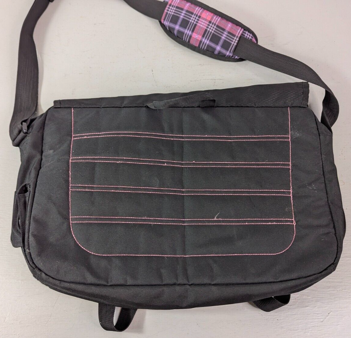 High Sierra GRIP Back Pack Pink Black Plaid Messenger Bag Quality