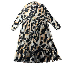 SHEIN Dress Women’s XL Long Sleeve Button Up Collar Leopard Animal Print Maxi